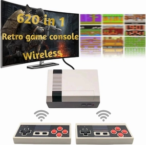 Classic Retro Game Console Built 600 Classic Video Games,Av Output Handheld Game System with Dual Wireless Game Controllers,Plug and Play. (Ashen)