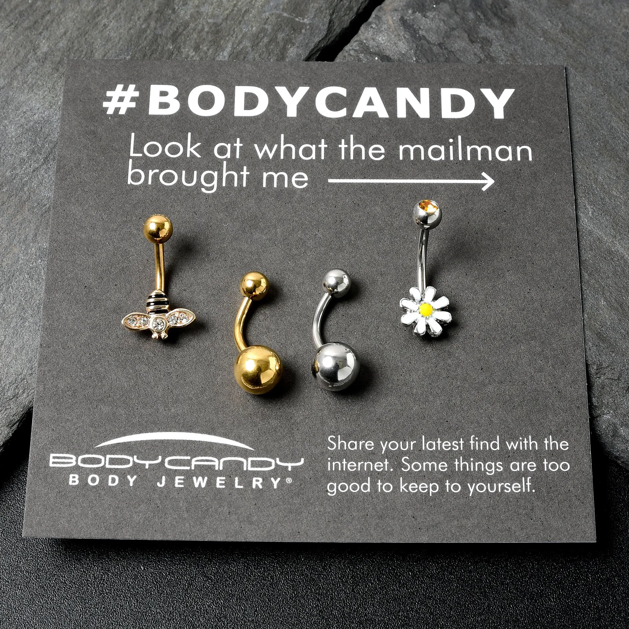 Clear Yellow Gem Gold Tone Bee Flower Belly Ring Set of 4