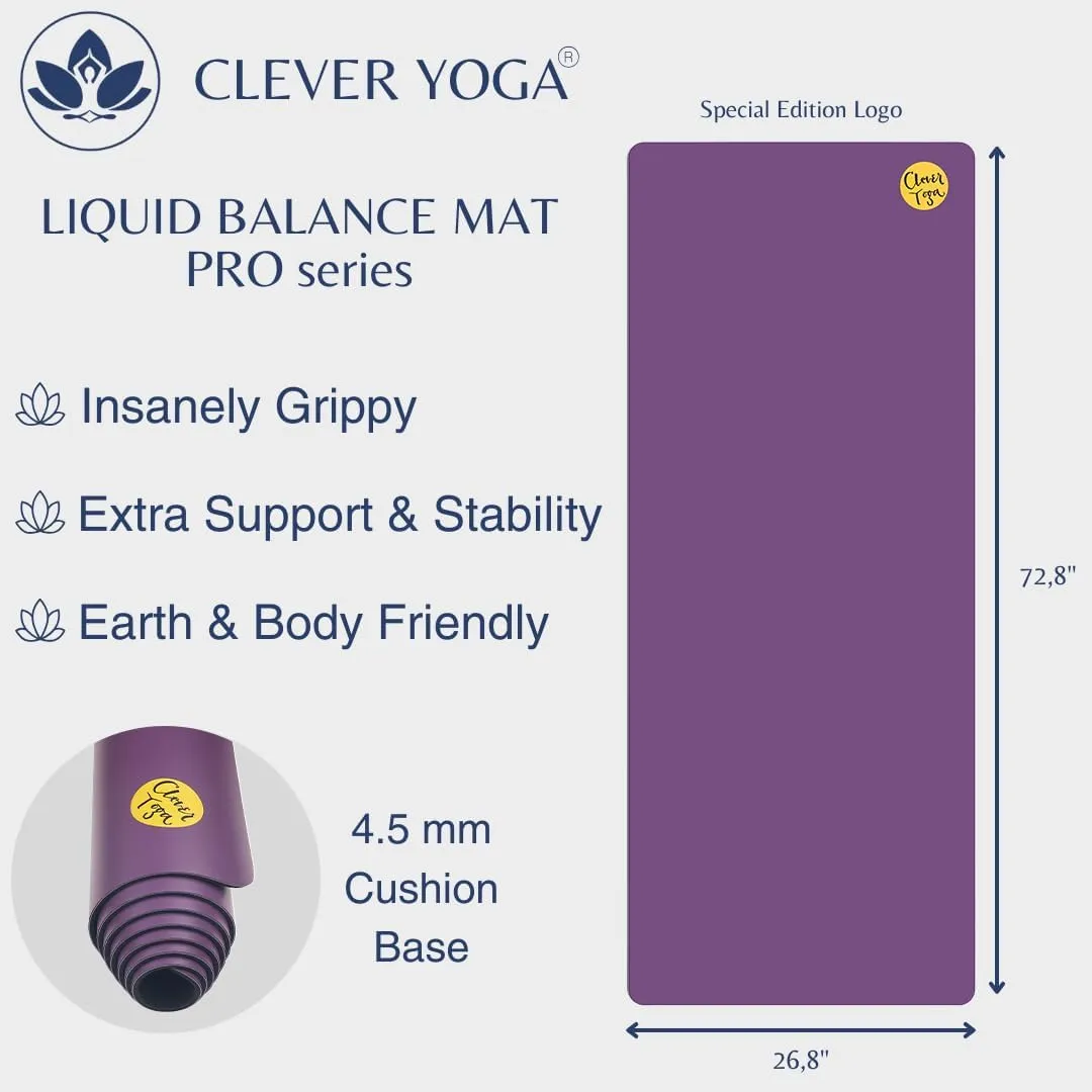 Clever Yoga Liquid Balance Thick Yoga Mat - Pro Exercise Yoga Mat with Non-Slip Surface for Home Gym, Earth-Friendly & Recyclable Pilates and Workout Pad Women & Men, 4.5 mm