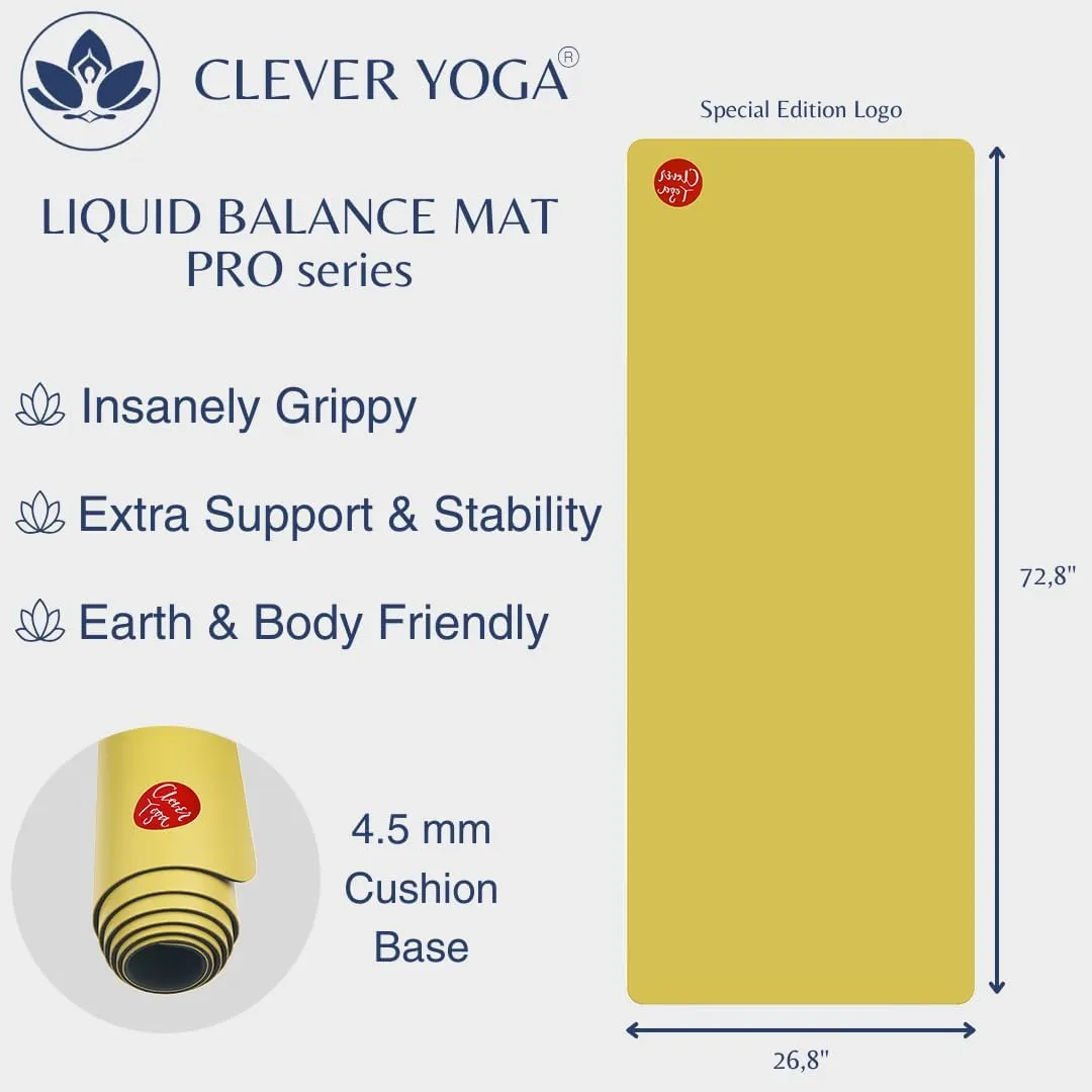 Clever Yoga Liquid Balance Thick Yoga Mat - Pro Exercise Yoga Mat with Non-Slip Surface for Home Gym, Earth-Friendly & Recyclable Pilates and Workout Pad Women & Men, 4.5 mm