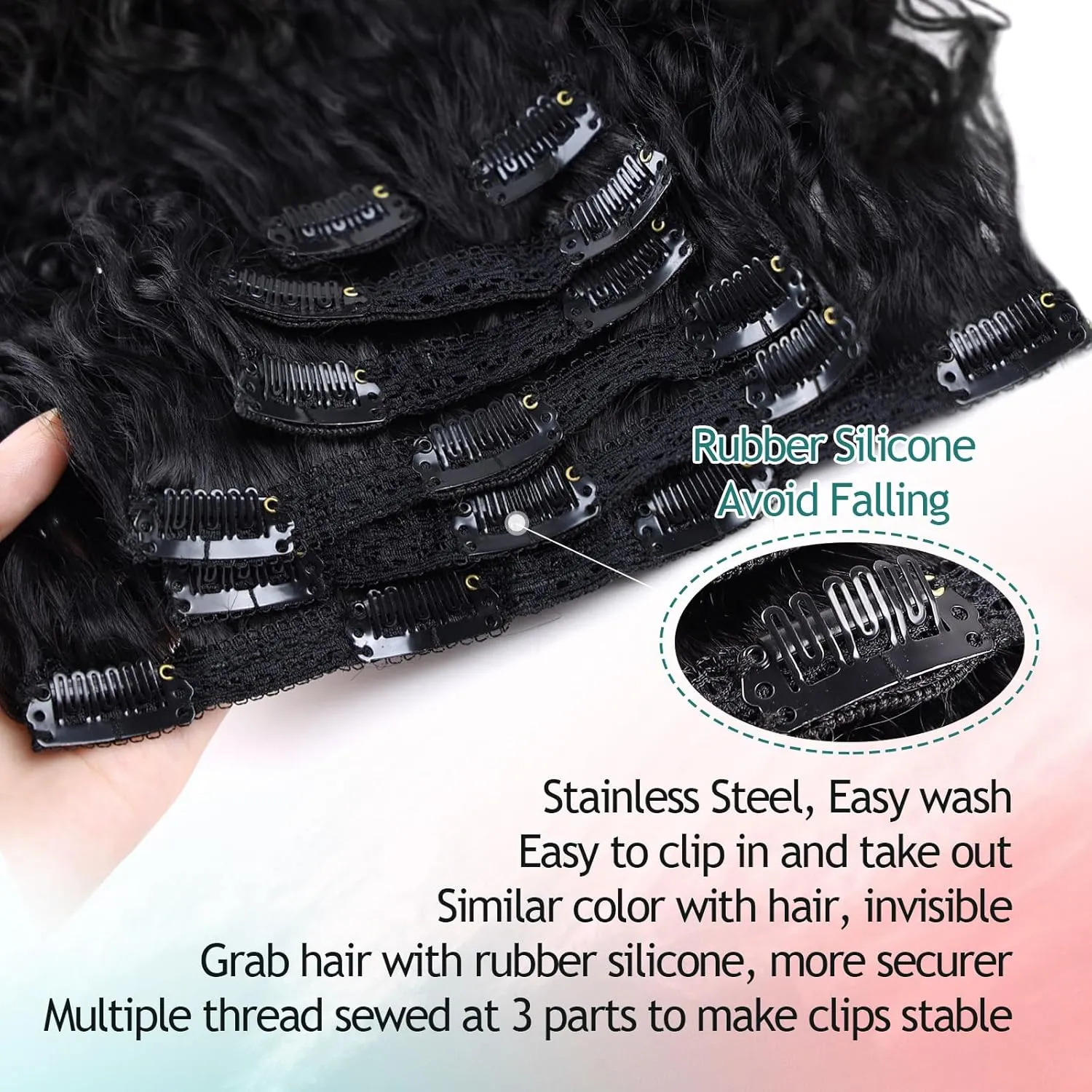 Clip In Hair Extensions - 140G 7Pcs Synthetic hair Natural Black Clip in Jerry Curly Hair Extensions for Black Women Jerry hair clip in extensions Hairpieces (1B# 26 Inch) (7 count)