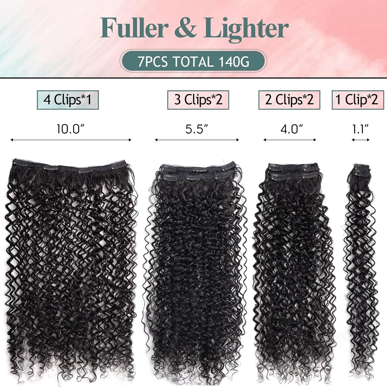 Clip In Hair Extensions - 140G 7Pcs Synthetic hair Natural Black Clip in Jerry Curly Hair Extensions for Black Women Jerry hair clip in extensions Hairpieces (1B# 26 Inch) (7 count)