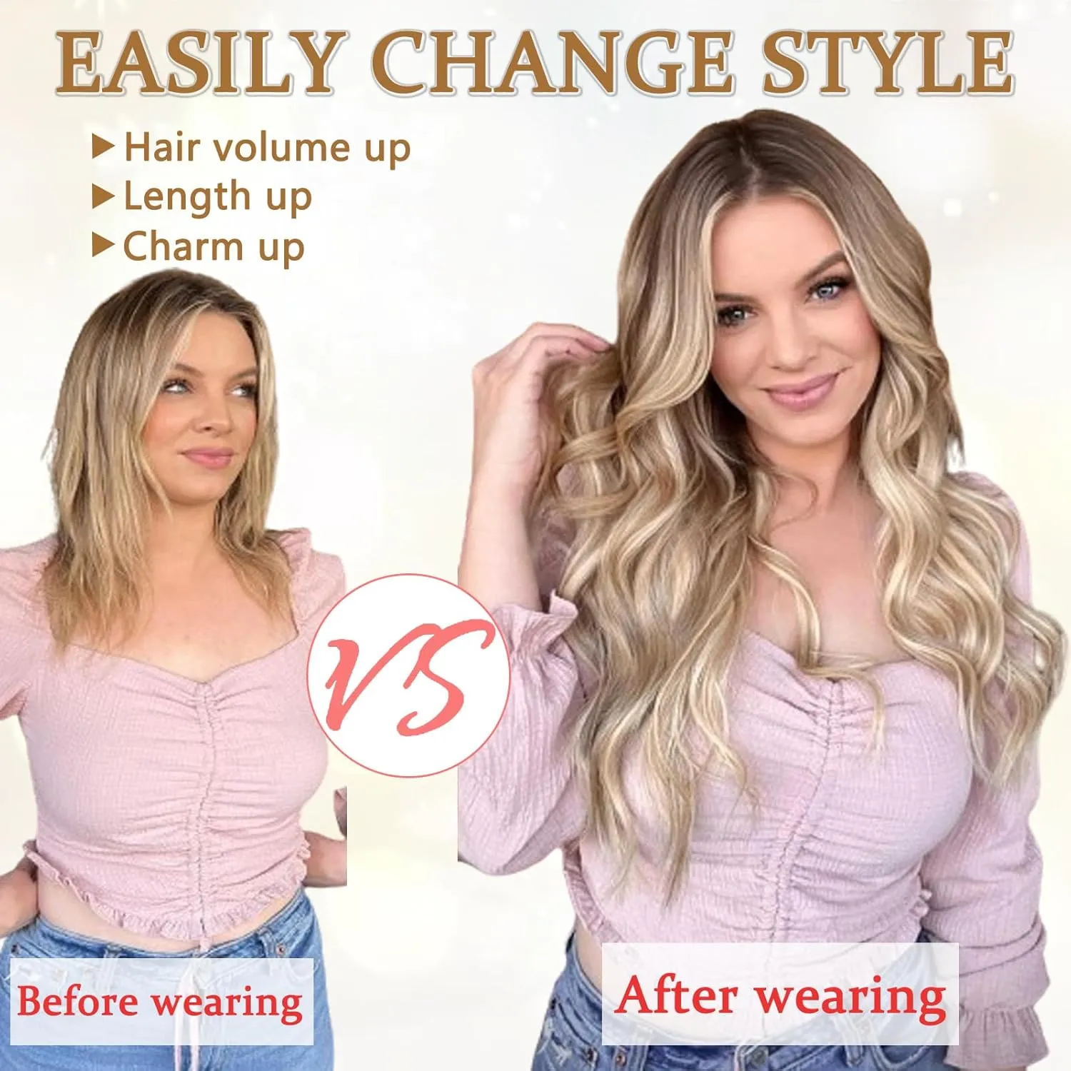 Clip in Hair Extensions for Women, 6PCS Long Wavy Curly Clip on Hair Extensions 16 Inch Ash Brown Mixed Ash Blonde Synthetic Hairpieces