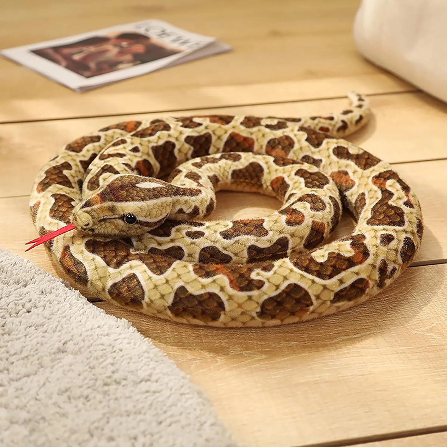 Clobeau 78 Inch Brown Speckled Snake Plush Toy - Lifelike Snake Stuffed Animal, Soft Plush Stuffed Snakes for Kids, Cuddly Reptile Stuff Toy for Children (Brown)