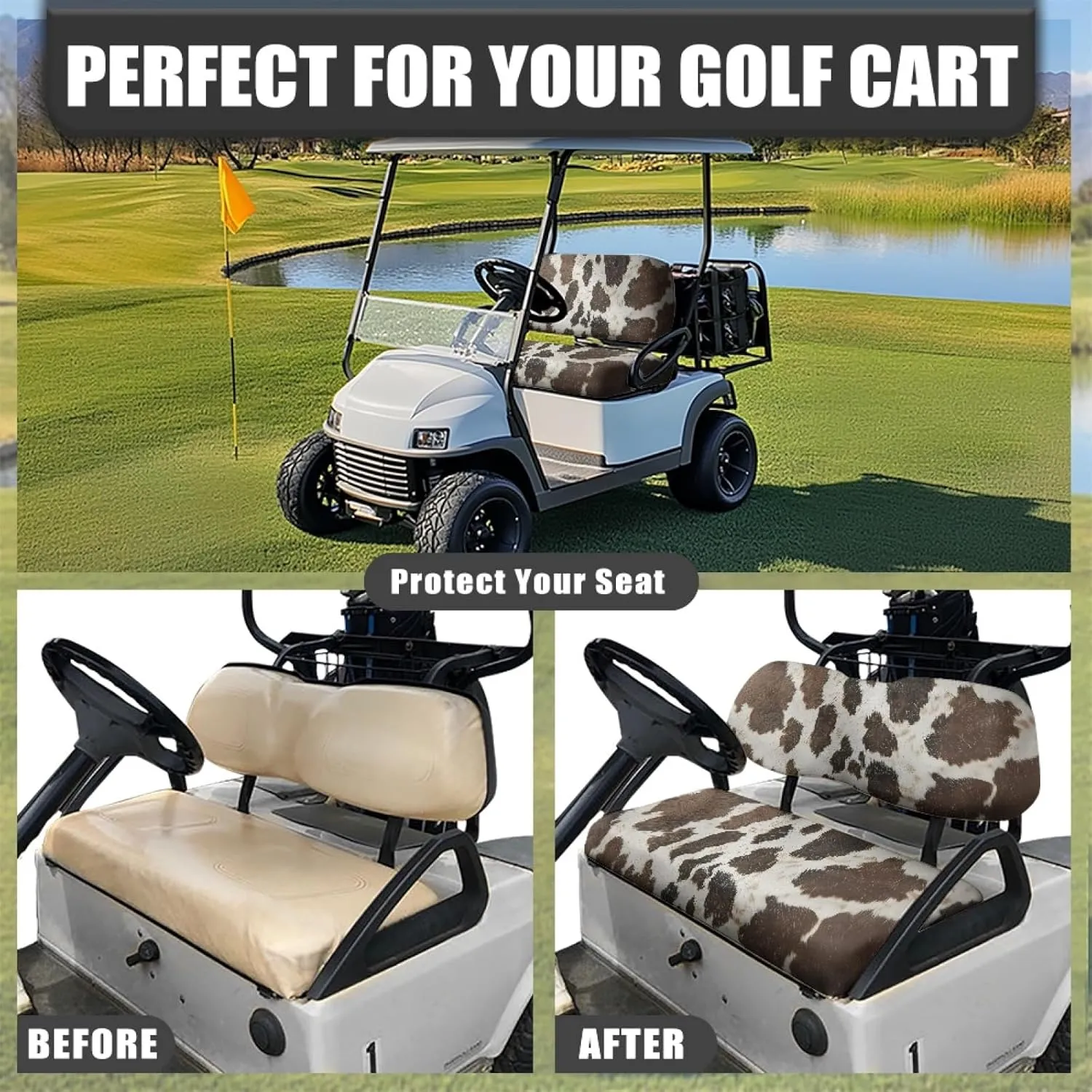 CLOHOMIN 2pcs Golf Cart Seat Bottom Cushion Back Rest Cover for Club Car Sports Golf Travel Sports Golf Cart Seat Cover
