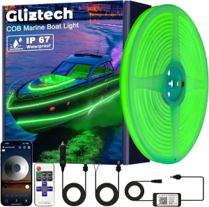 COB Boat Lights LED Waterproof, Marine LED Light Strip for Pontoon Boat with Remote and App, Exterior and Interior Boat Lighting for Jon Boat, Bass Boat, Cabin, Deck, RV (Green, 20ft)