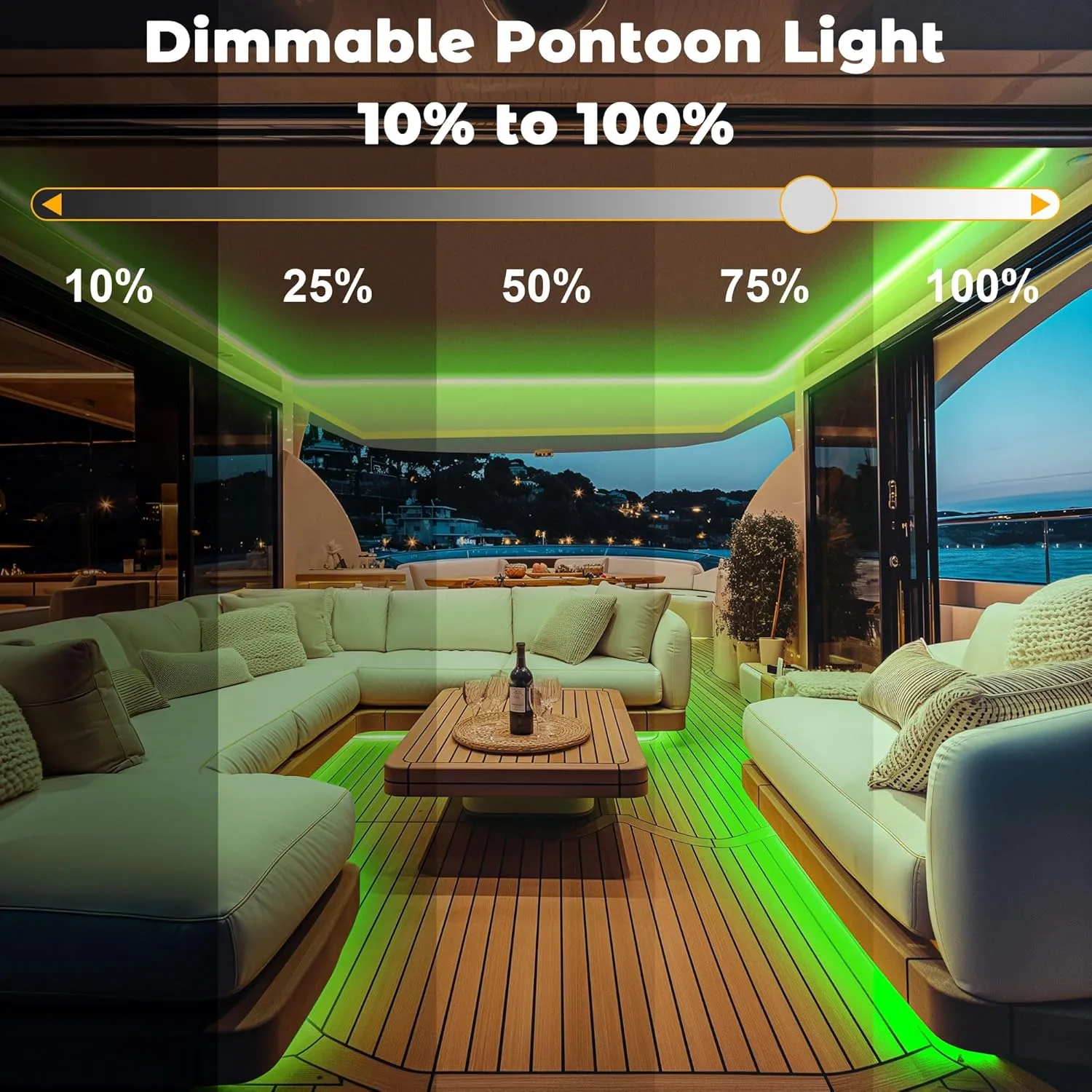 COB Boat Lights LED Waterproof, Marine LED Light Strip for Pontoon Boat with Remote and App, Exterior and Interior Boat Lighting for Jon Boat, Bass Boat, Cabin, Deck, RV (Green, 20ft)
