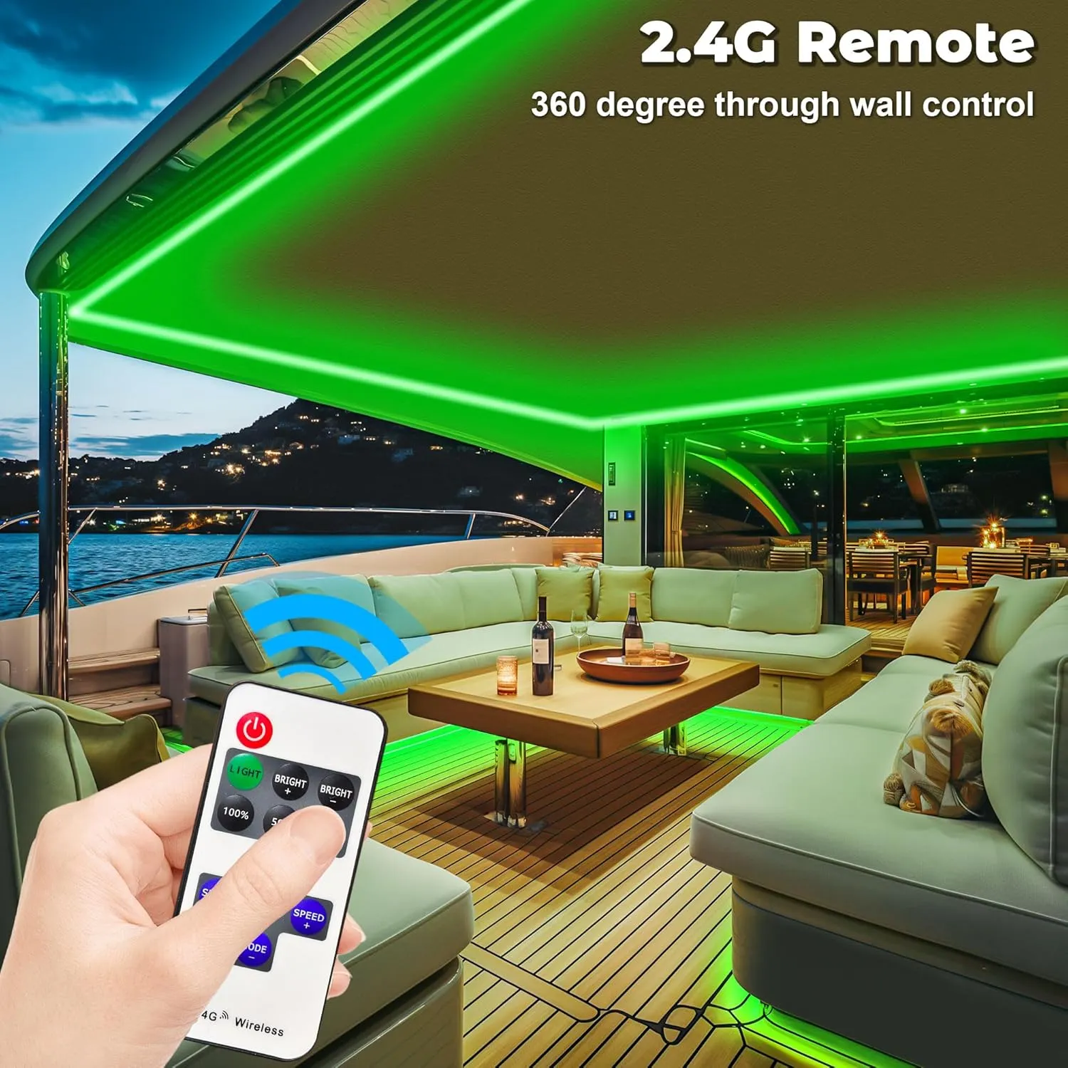 COB Boat Lights LED Waterproof, Marine LED Light Strip for Pontoon Boat with Remote and App, Exterior and Interior Boat Lighting for Jon Boat, Bass Boat, Cabin, Deck, RV (Green, 20ft)