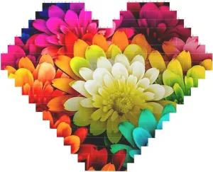 Colorful Flowers Building Block Puzzle Heart Shaped Personalized Photo Building Blocks Puzzles Family Keepsake DIY Romantic Home Decor Anniversary Birthday Gifts for Her, Him, Lovers, Couples