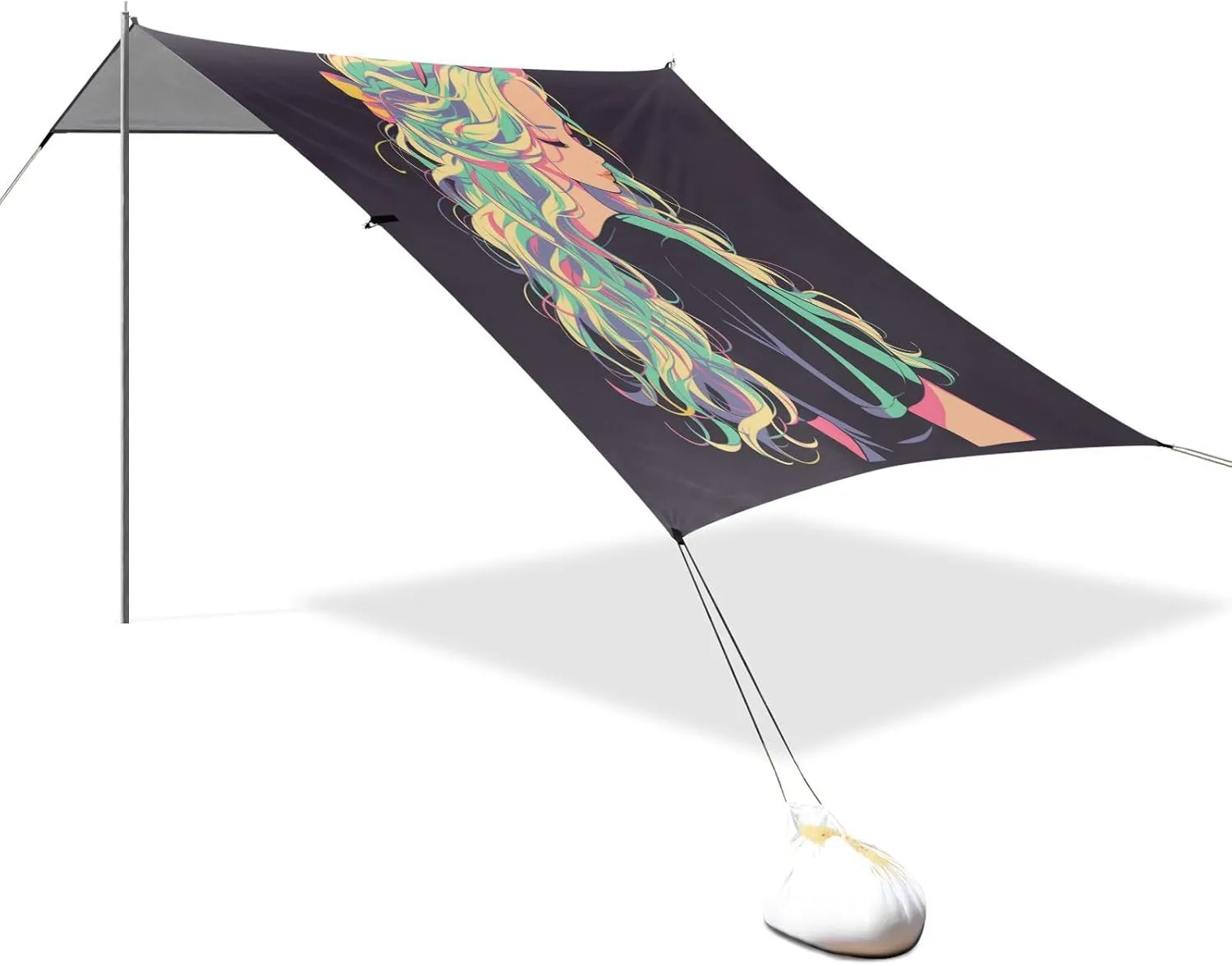 Colorful Hair Girls Beach Tent UPF50 Waterproof Large Portable Sun Shelter Includes Sand Shovel, Sandbags, Stability Poles for Camping, Picnics, Backyard & Fishing