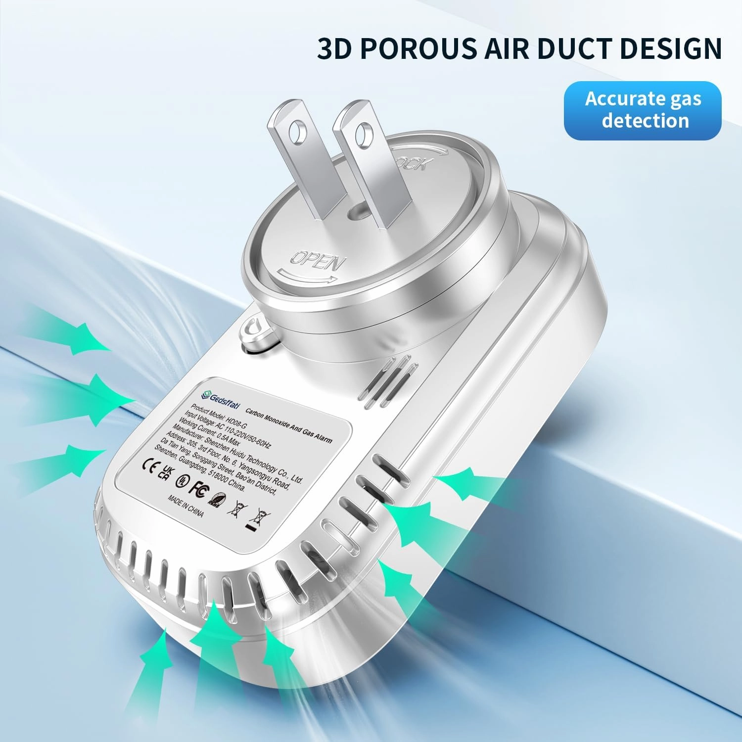 Combination Gas & Carbon Monoxide Detector Plug in 4in1 Natural CO Gas Temp Humidity Detectors with 2.1'' HD Screen & Indicator, Propane, Methane Combustible Gas Alarm,White