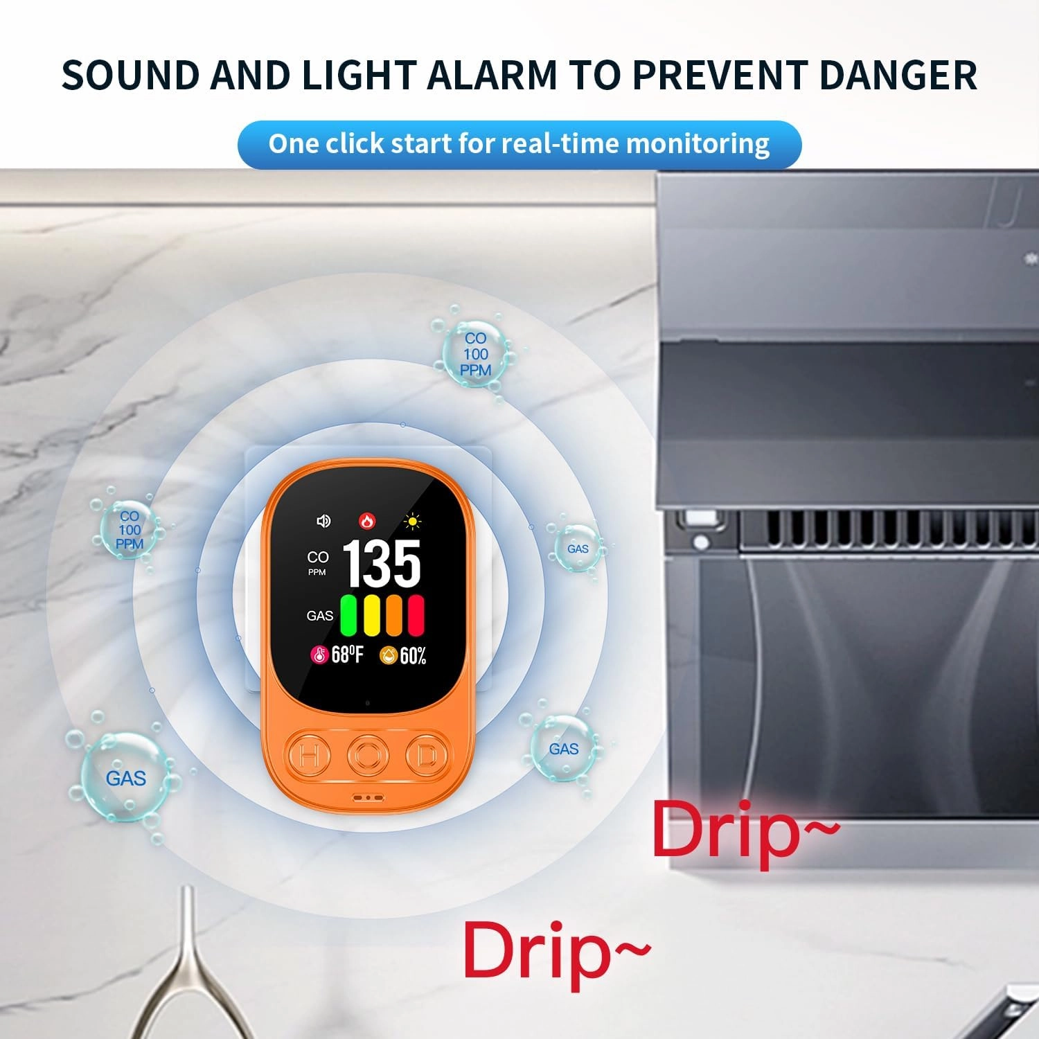 Combination Gas & Carbon Monoxide Detector Plug in 4in1 Natural CO Gas Temp Humidity Detectors with 2.1'' HD Screen & Indicator, Propane, Methane Combustible Gas Alarm,White