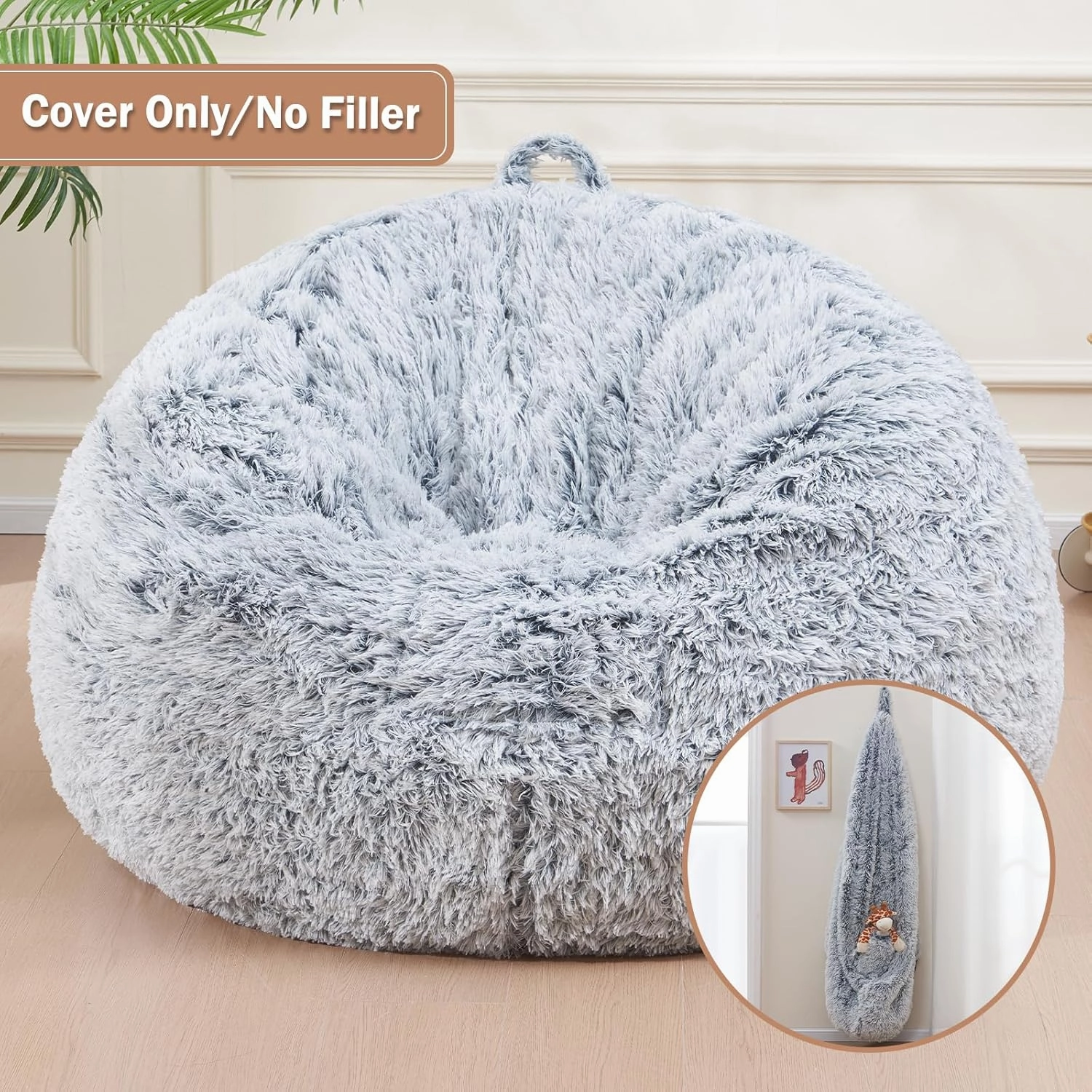 Comfy Soft Bean Bag Chair Cover for Teens Adults Boys, Living Room Furniture No Filler Cover Only, Stuffed Animal Bean Bag Chair with Side Pocket Anti-Slip Bottom