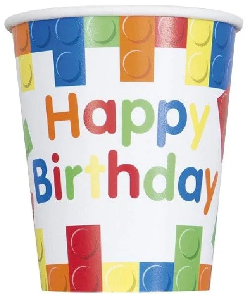 Complete Bricks Themed Party Pack for 8 people Including Tableware and Favours