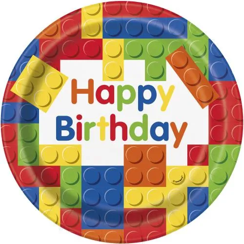 Complete Bricks Themed Party Pack for 8 people Including Tableware and Favours