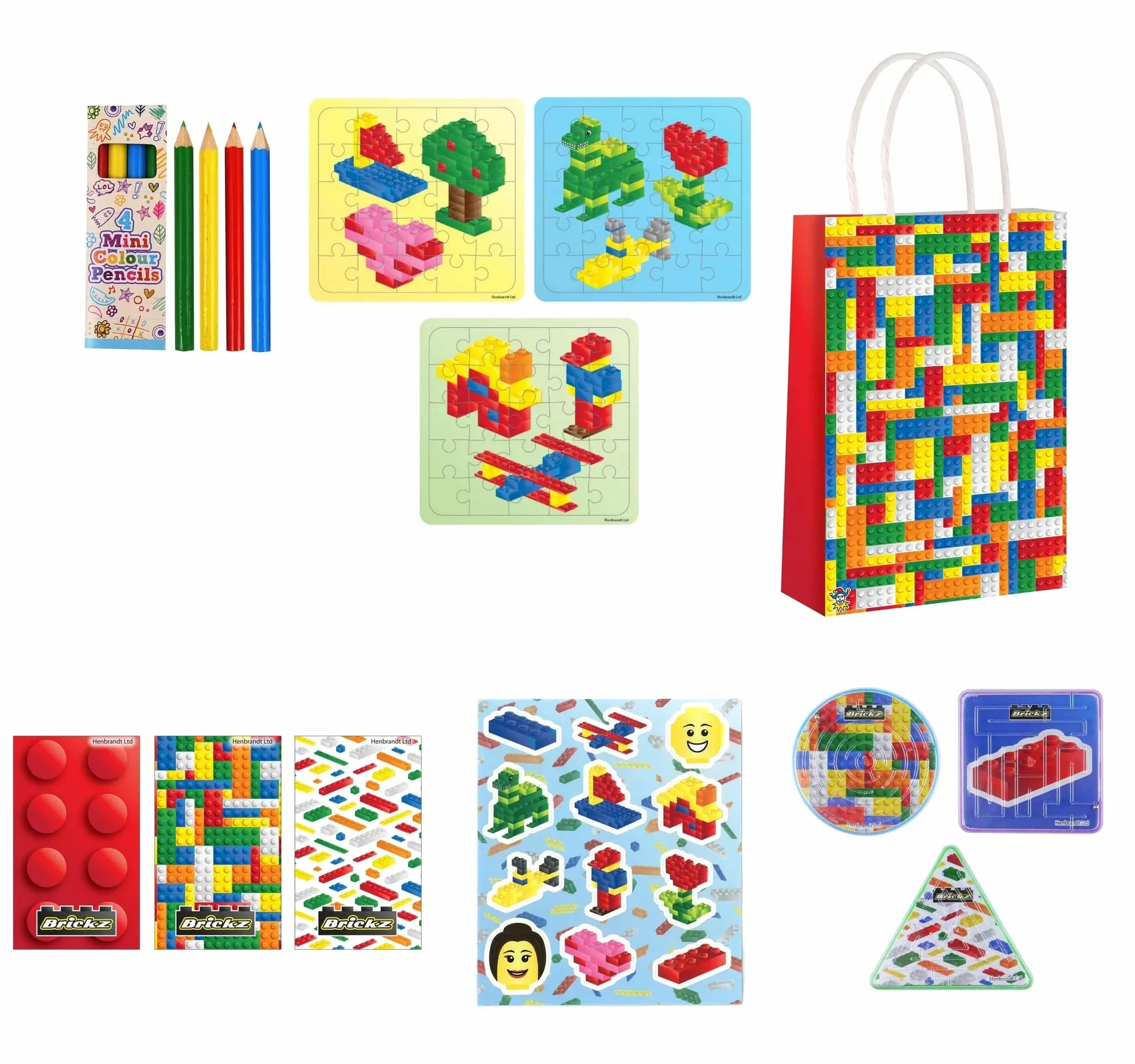 Complete Bricks Themed Party Pack for 8 people Including Tableware and Favours
