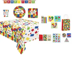 Complete Bricks Themed Party Pack for 8 people Including Tableware and Favours