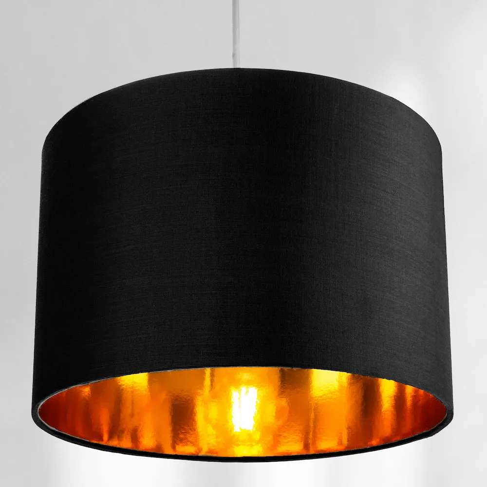 Contemporary Black Cotton 12" Table/Pendant Lamp Shade with Shiny Golden Inner