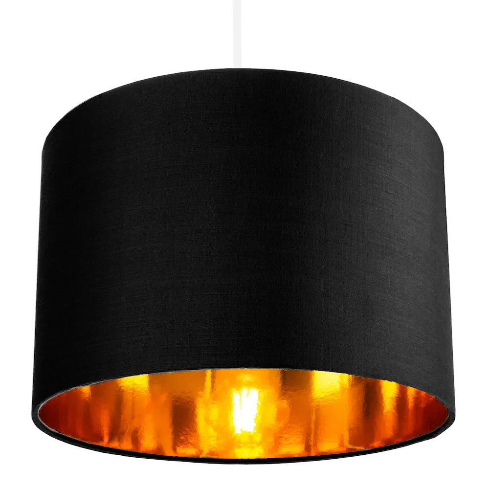 Contemporary Black Cotton 12" Table/Pendant Lamp Shade with Shiny Golden Inner