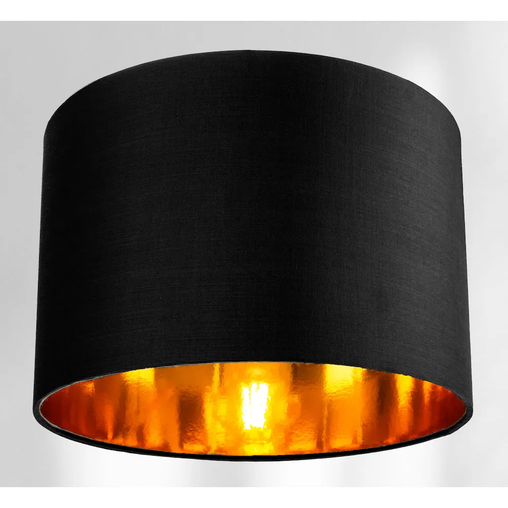 Contemporary Black Cotton 12" Table/Pendant Lamp Shade with Shiny Golden Inner