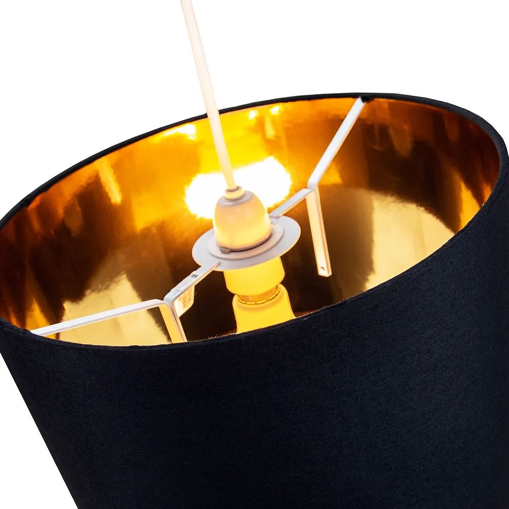 Contemporary Black Cotton 12" Table/Pendant Lamp Shade with Shiny Golden Inner