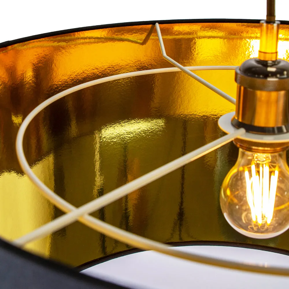 Contemporary Black Cotton 20" Floor/Pendant Lamp Shade with Shiny Gold Inner