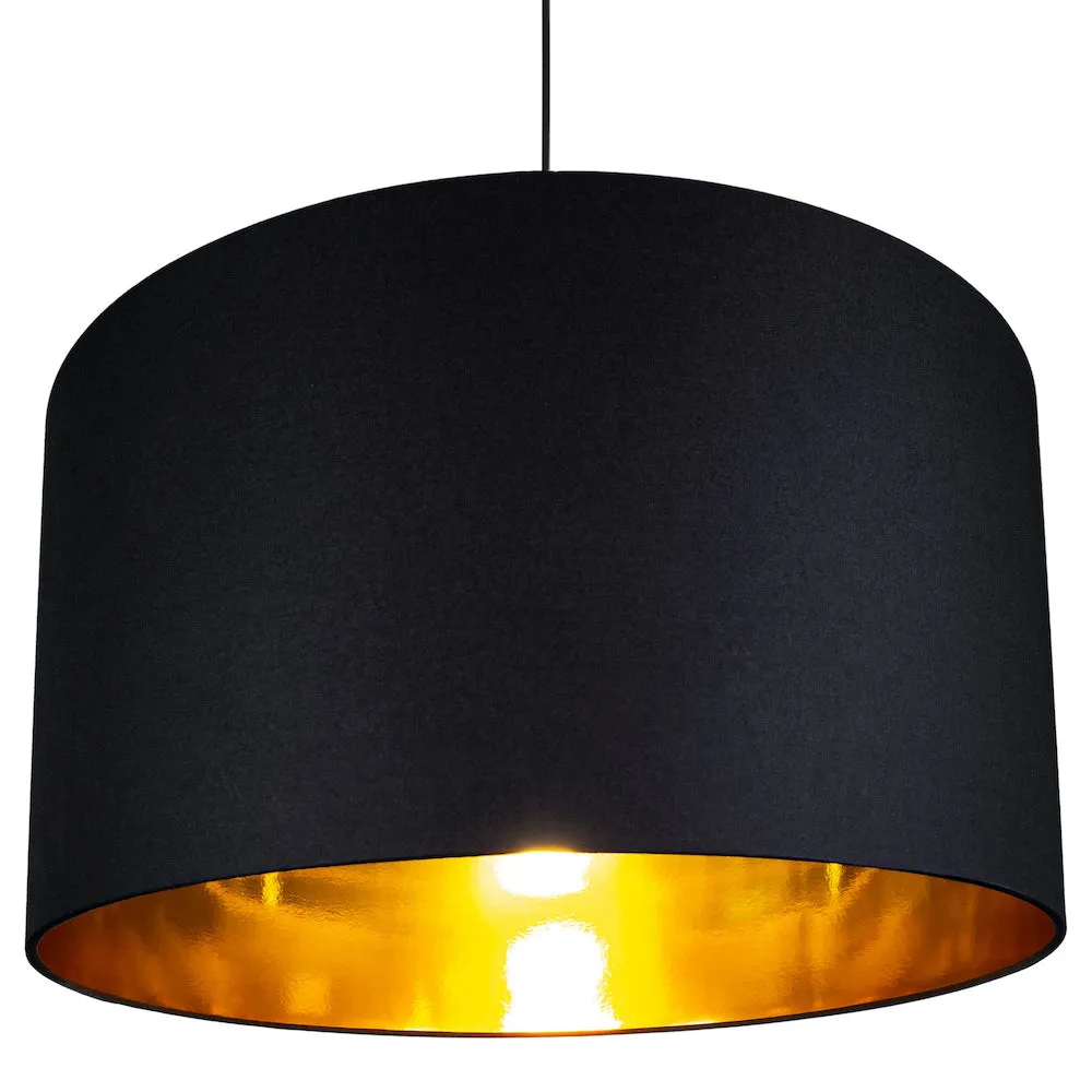 Contemporary Black Cotton 20" Floor/Pendant Lamp Shade with Shiny Gold Inner