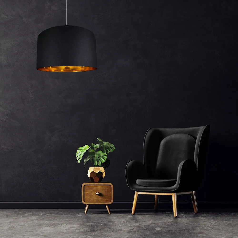 Contemporary Black Cotton 20" Floor/Pendant Lamp Shade with Shiny Gold Inner