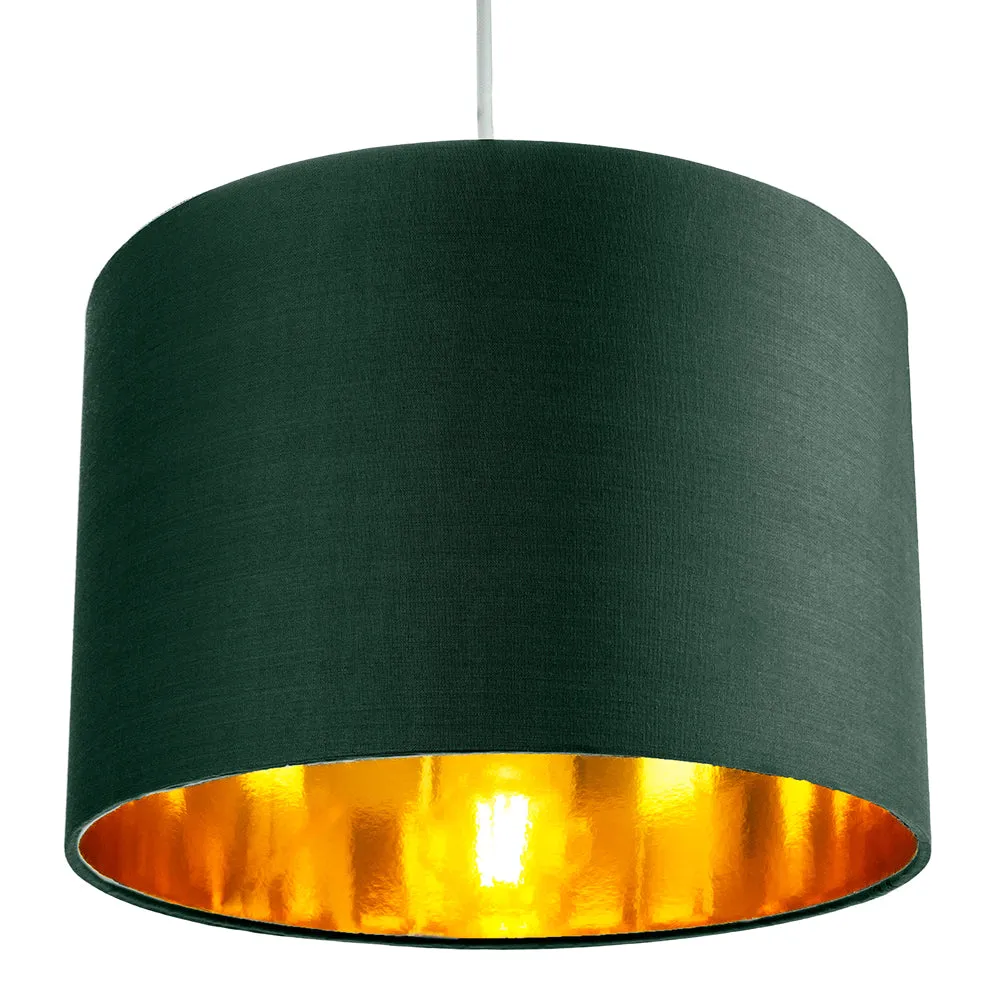 Contemporary Green Cotton 12" Table/Pendant Lamp Shade with Shiny Copper Inner