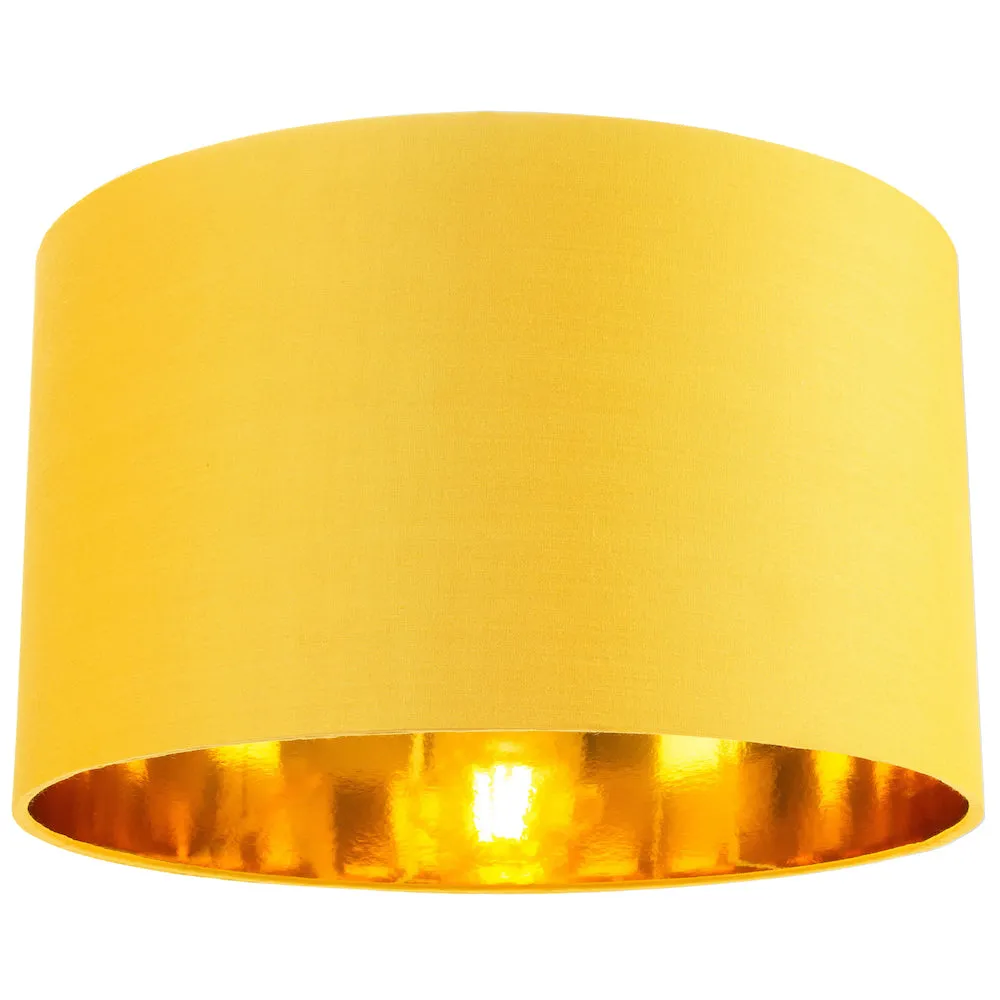 Contemporary Ochre Cotton 14" Table/Pendant Lamp Shade with Shiny Gold Inner