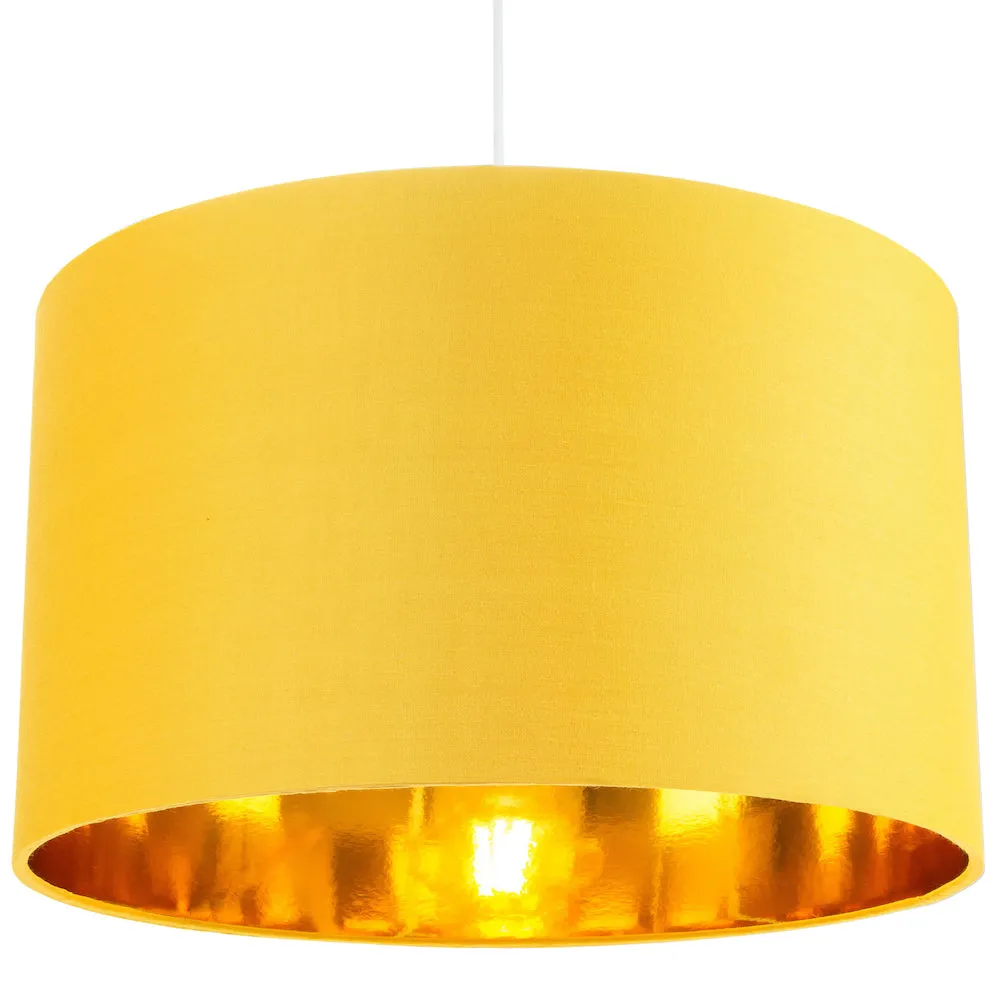 Contemporary Ochre Cotton 14" Table/Pendant Lamp Shade with Shiny Gold Inner