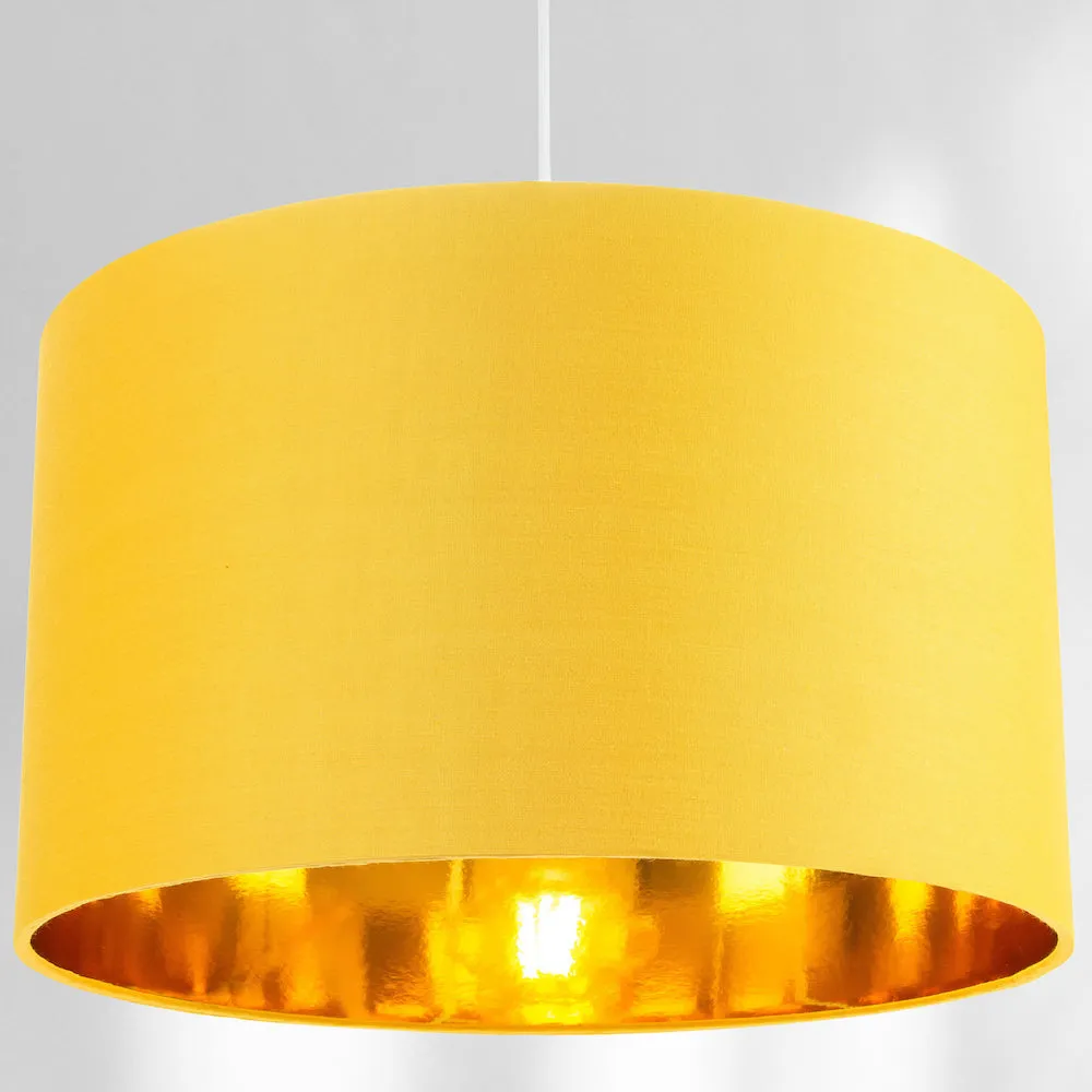 Contemporary Ochre Cotton 14" Table/Pendant Lamp Shade with Shiny Gold Inner