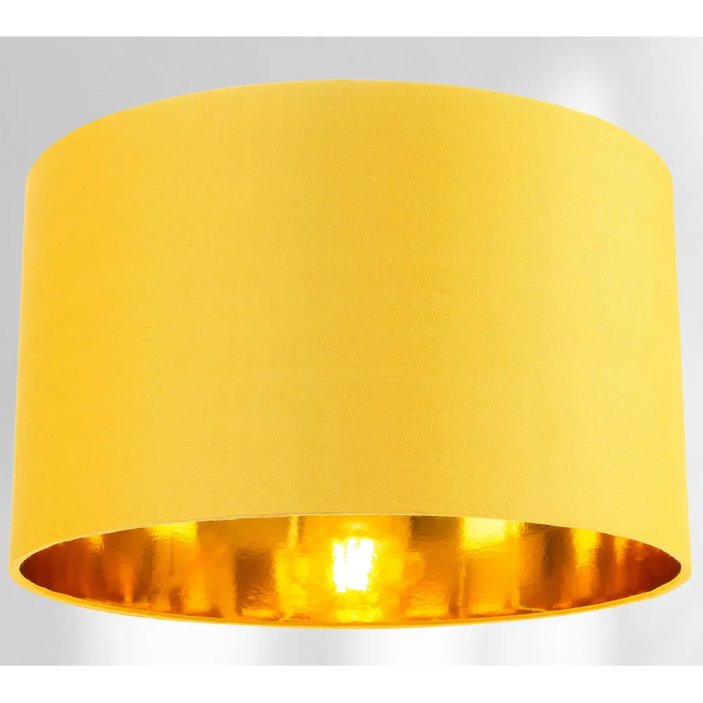 Contemporary Ochre Cotton 14" Table/Pendant Lamp Shade with Shiny Gold Inner