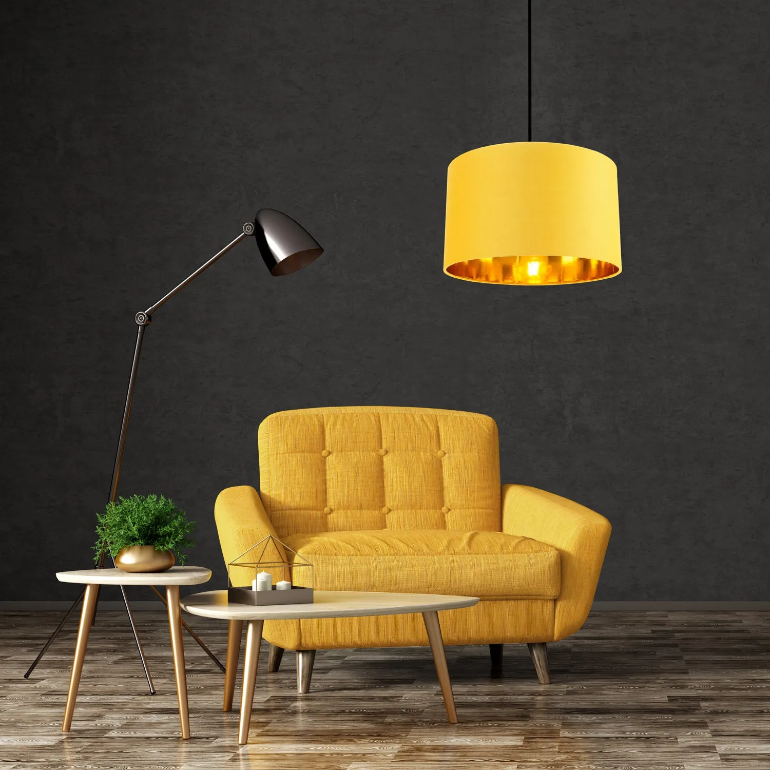 Contemporary Ochre Cotton 14" Table/Pendant Lamp Shade with Shiny Gold Inner