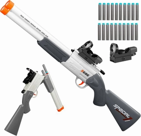 Cool Toy Shotgun Look Real Double barreled Toy Gun with Sight Soft Bullet Realistic Foan Blasters Guns Fake Shooting Game for Ages 8-12 Years Old.