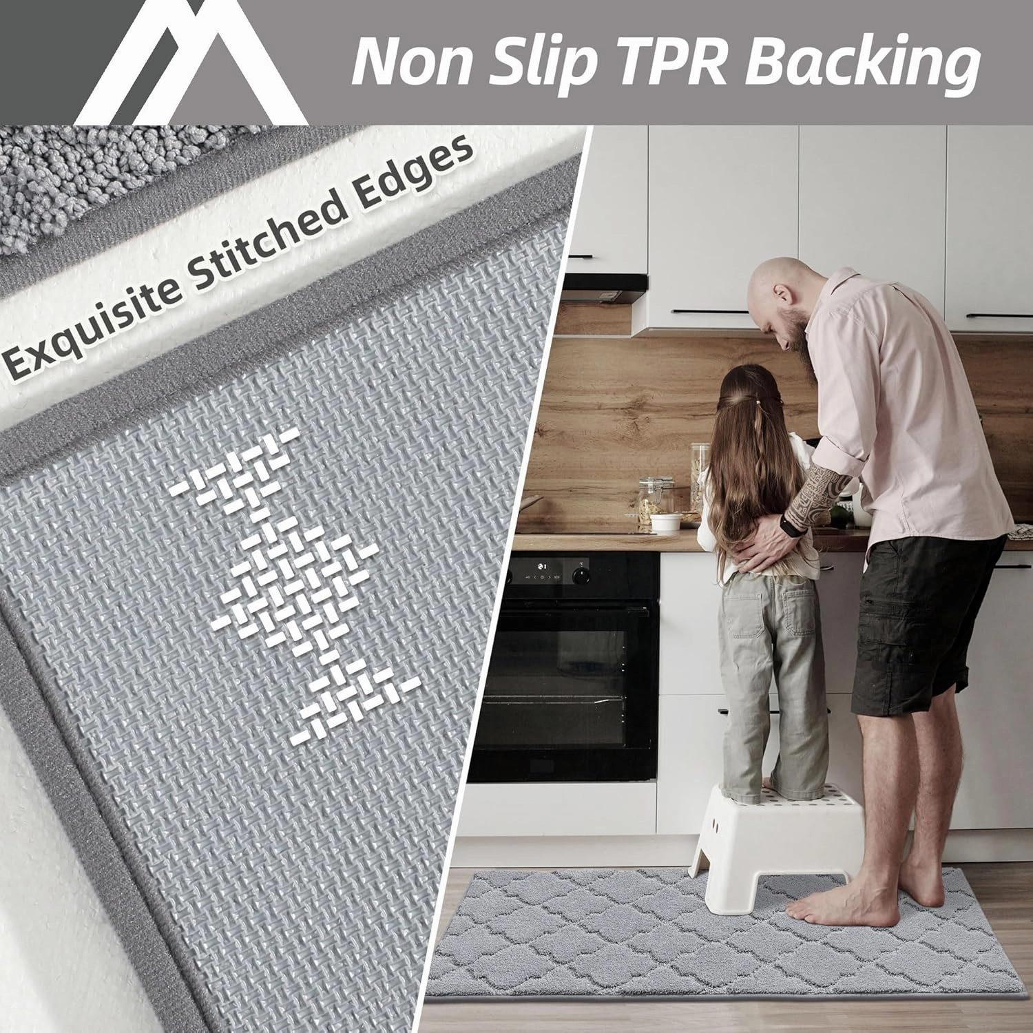 COSY HOMEER Soft Kitchen Floor Mats for in Front of Sink Super Absorbent Rugs and 20"x59" Non-Skid Mat Standing Washable,Polyester,Grey