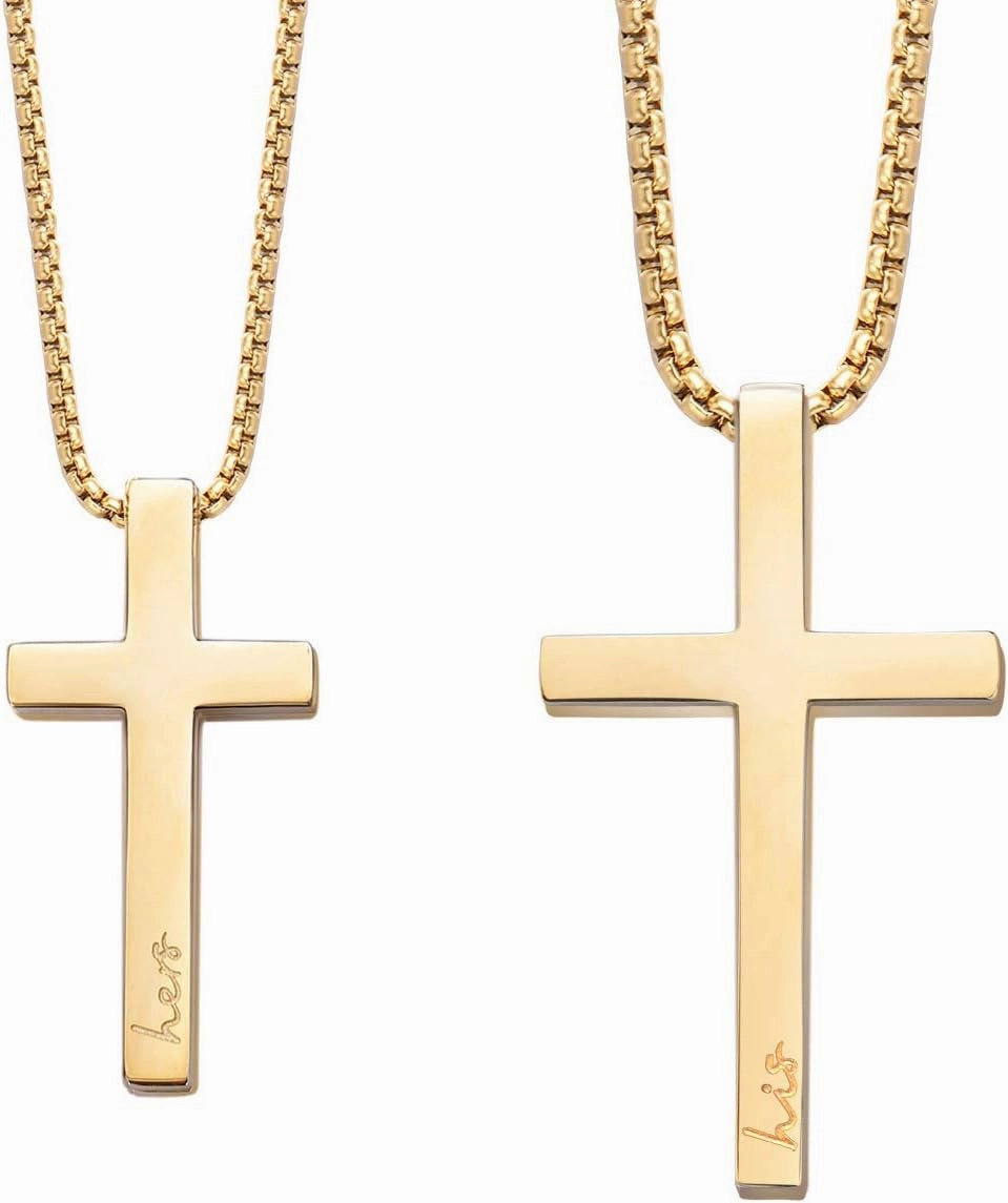 Couple Cross Necklace Set His Hers Stainless Steel Pendant Necklace for Womens Mens