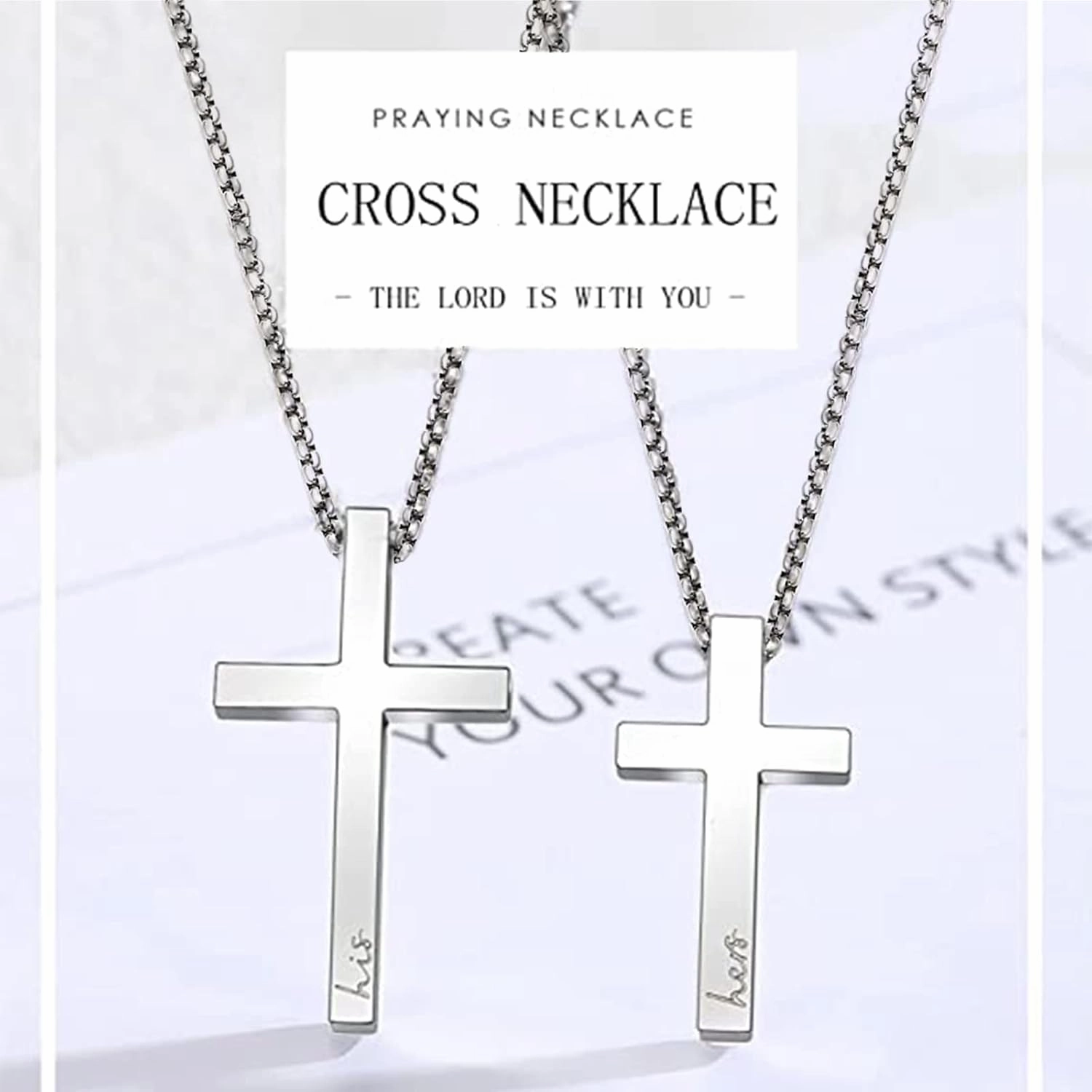 Couple Cross Necklace Set His Hers Stainless Steel Pendant Necklace for Womens Mens