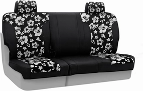 Coverking Custom Fit Rear 60/40 Bench Seat Cover for Select Jeep Wrangler Models - Neoprene (Hawaiian Black with Black Sides)