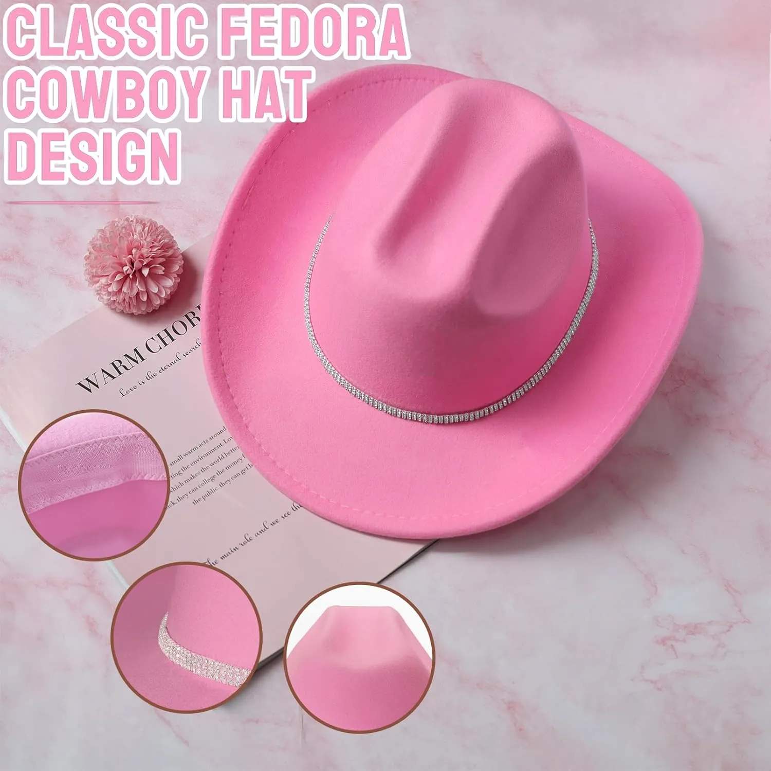 Cowboy Hat Rhinestone Cowgirl Boots Earrings Set Western Earring Felt Fedora Jazz Hat Rodeo Outfit for Women Size M