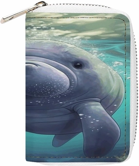 Credit Card Wallet,Cute Sea Animal Manatee Card Cases Holder Credit Card Holder Wallet with Card Slots Coin Cash Zipper Purse Case Wallet