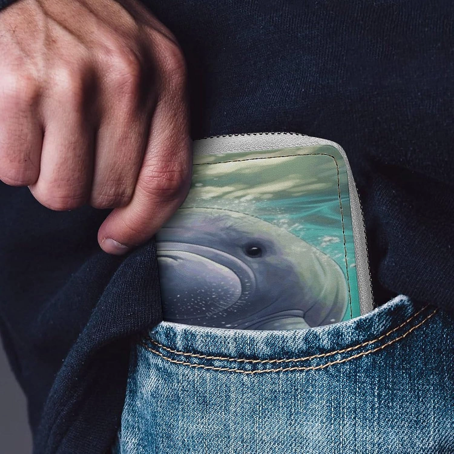 Credit Card Wallet,Cute Sea Animal Manatee Card Cases Holder Credit Card Holder Wallet with Card Slots Coin Cash Zipper Purse Case Wallet