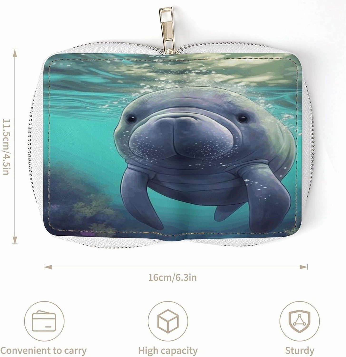 Credit Card Wallet,Cute Sea Animal Manatee Card Cases Holder Credit Card Holder Wallet with Card Slots Coin Cash Zipper Purse Case Wallet