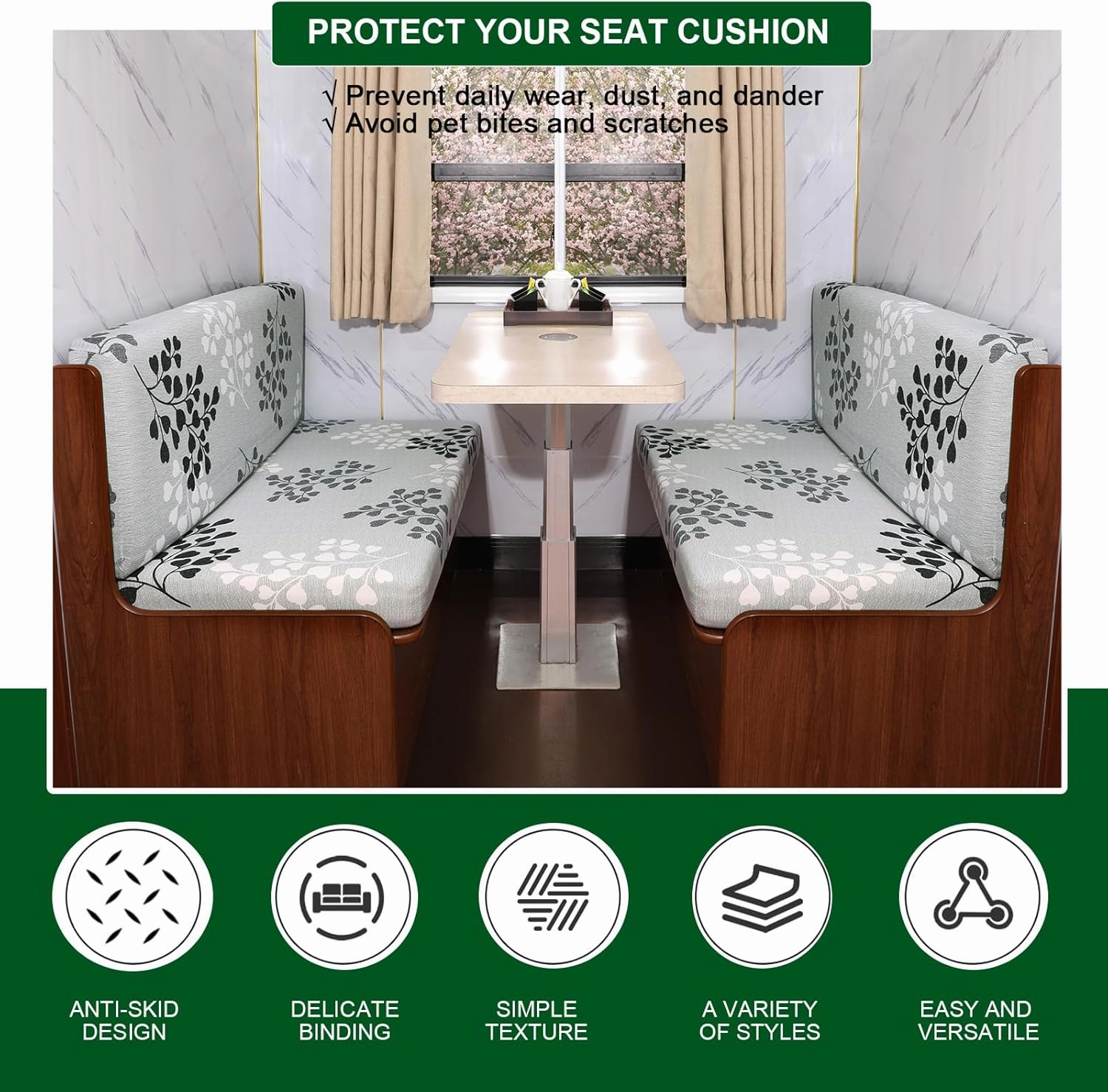 CRFATOP 2 Sets RV Dinette Cushion Covers Printed Camper Cushion Slipcover Stretch 2 Seat Sofa Chair Cover Furniture Protector for RV Camper Car Bench 2 Backrest Covers & 2 Bench Covers,07