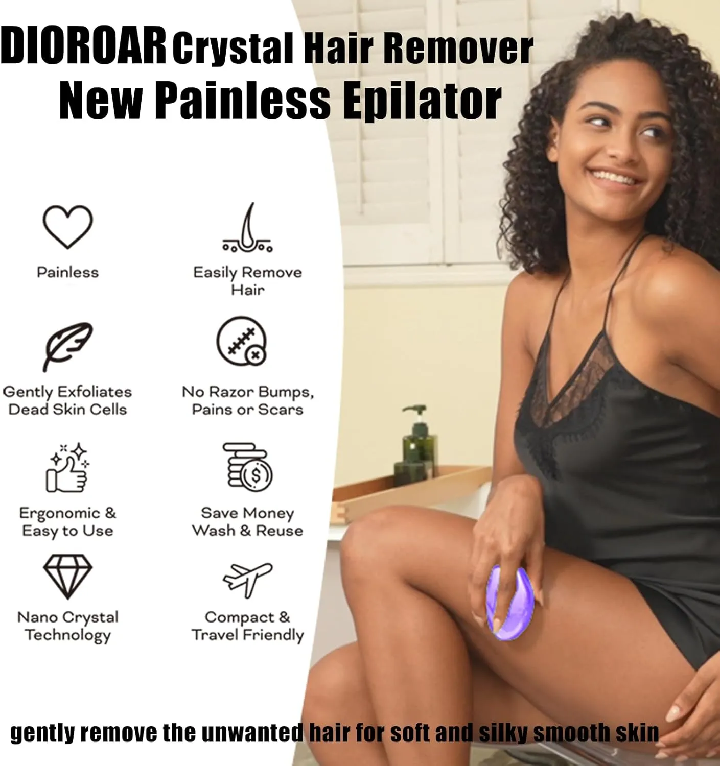 Crystal Hair Eraser,Upgrade Crystal Hair Remover,Physical Nano Glass Hair Removal Device,Painless Epilator and Exfoliator Without Shaver for Quick Soft Silky Skin(Violet)