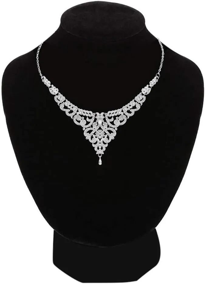 Crystal Wedding Jewelry Set Necklace Earring Set For Women and Brides Rose Gold and Silver Bridal Statement Jewelry sets