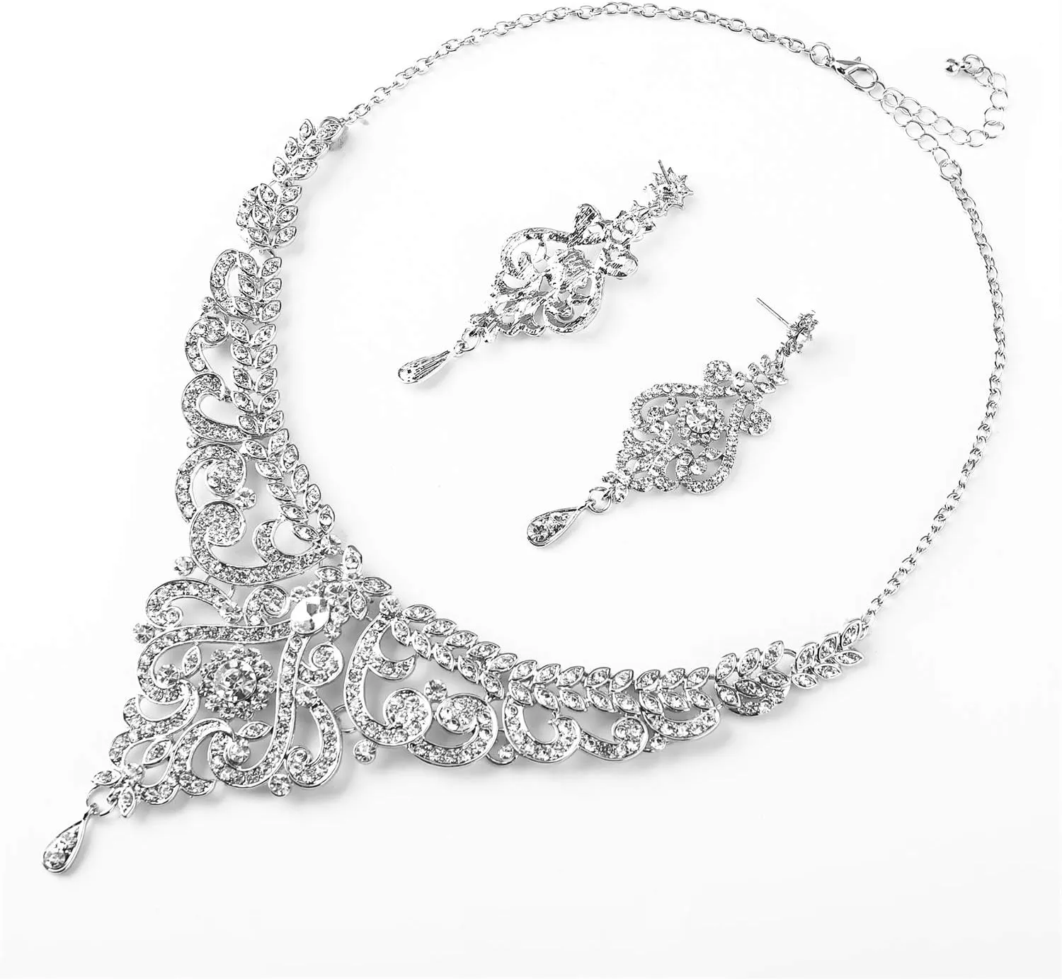 Crystal Wedding Jewelry Set Necklace Earring Set For Women and Brides Rose Gold and Silver Bridal Statement Jewelry sets