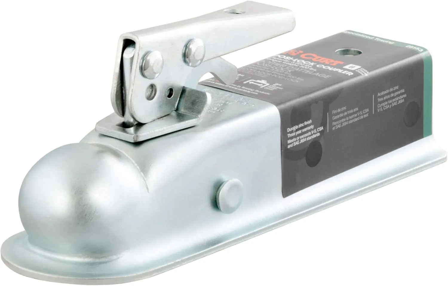 CURT 25153 Straight Tongue Trailer Coupler for 2-Inch Channel, 2-In Hitch Ball, 3,500 lbs