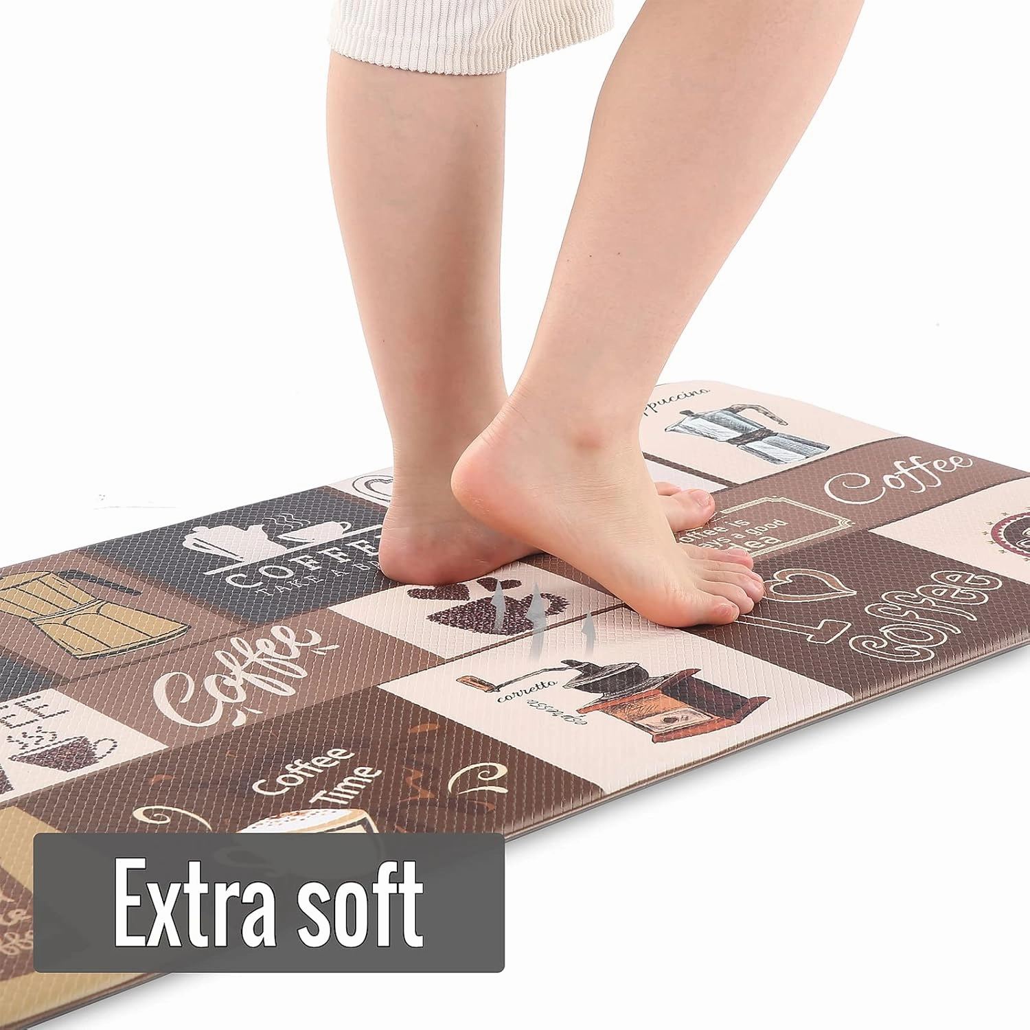 Cushioned Anti Fatigue Kitchen Mats Sets 2, Farmhouse Kitchen Rugs, Waterproof Non-Slip Comfort Mat for Kitchen, Home, Office, Laundry (Light Coffee)