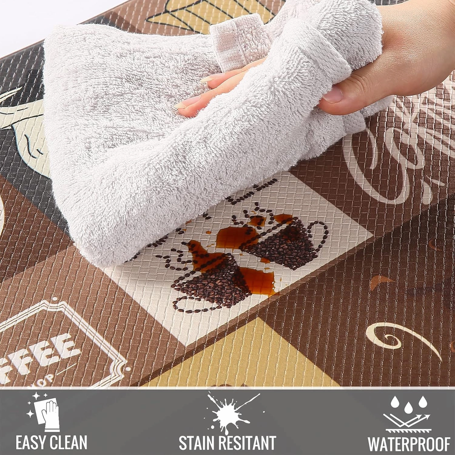 Cushioned Anti Fatigue Kitchen Mats Sets 2, Farmhouse Kitchen Rugs, Waterproof Non-Slip Comfort Mat for Kitchen, Home, Office, Laundry (Light Coffee)